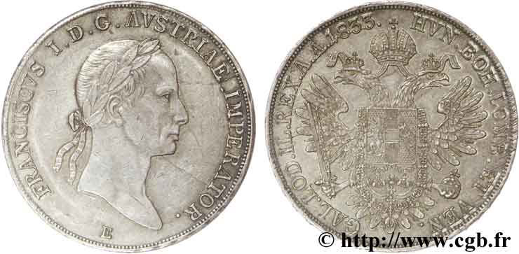 AUSTRIA 1 Thaler François Ier empereur d’Autriche / aigle bicéphale 1833 Carlsbourg EBC55 