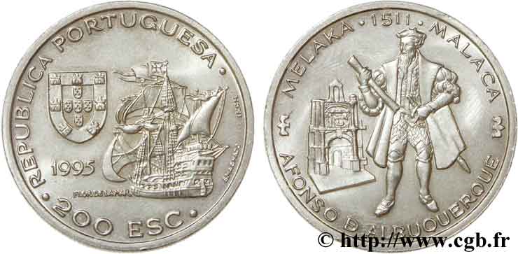 PORTOGALLO 200 Escudos Alfonso de Albuquerque, Malacca 1511 1995  MS 