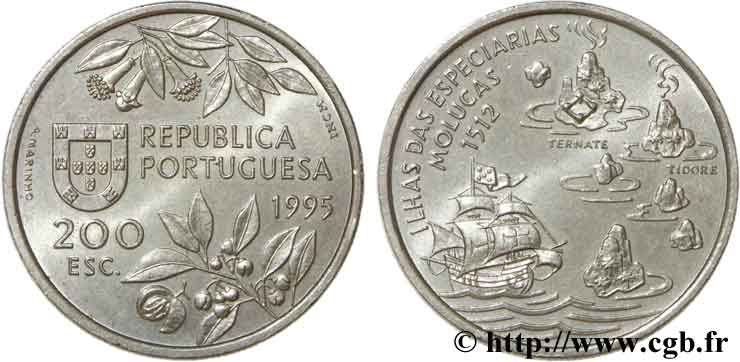 PORTUGAL 200 Escudos découverte des îles Moluques 1995  VZ 