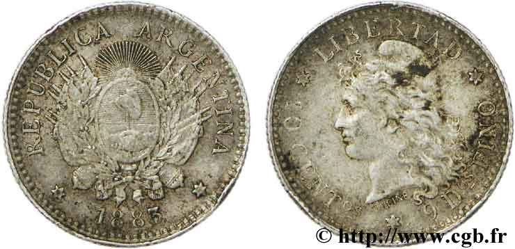 ARGENTINA 10 Centavos 1883  XF 