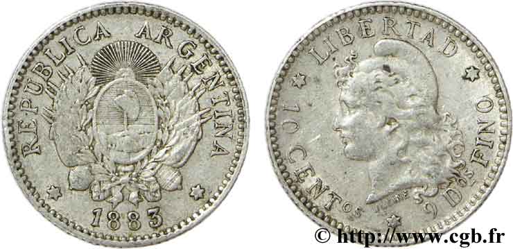 ARGENTINA 10 Centavos 1883  BB 