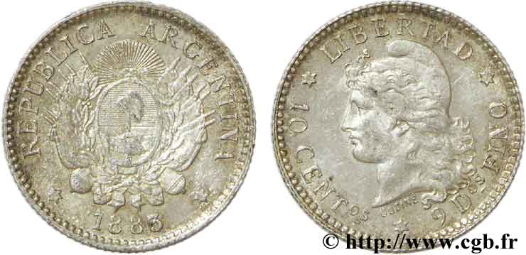 ARGENTINA 10 Centavos 1883  MS 