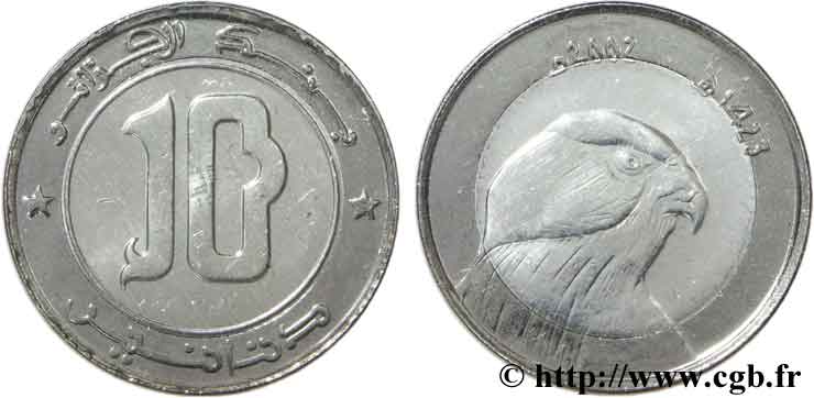 ALGÉRIE 10 Dinars Faucon an 1423 2002  SPL 