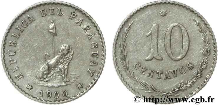 PARAGUAY 10 Centavos lion et pique surmontée d’un bonnet phrygien 1900  EBC 