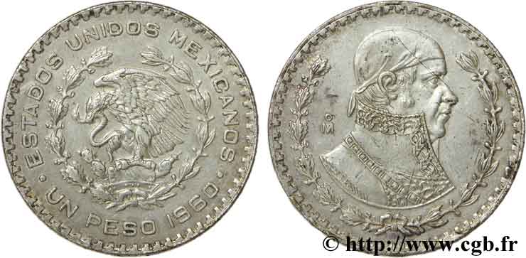 MESSICO 1 Peso Jose Morelos y Pavon / aigle 1960 Mexico BB 