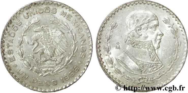 MESSICO 1 Peso Jose Morelos y Pavon / aigle 1966 Mexico SPL 