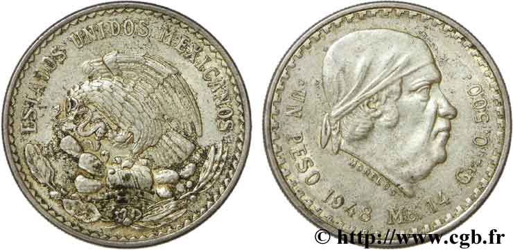 MESSICO 1 Peso Jose Morelos y Pavon / aigle 1948 Mexico SPL 