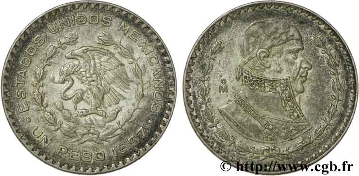 MESSICO 1 Peso Jose Morelos y Pavon / aigle 1957 Mexico BB 
