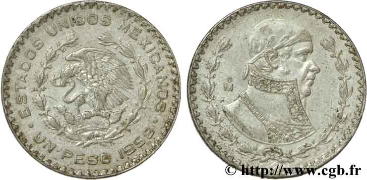 MÉXICO 1 Peso Jose Morelos y Pavon / aigle 1958 Mexico EBC 