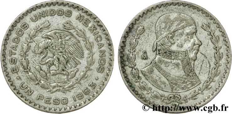 MEXIKO 1 Peso Jose Morelos y Pavon / aigle 1963 Mexico fSS 