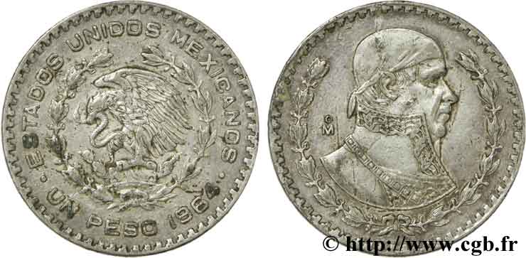 MEXICO 1 Peso Jose Morelos y Pavon / aigle 1964 Mexico VF 