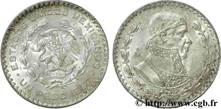 MEXICO 1 Peso Jose Morelos y Pavon / aigle 1967 Mexico AU 