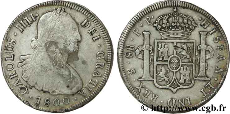 BOLIVIA 8 Reales Charles IIII d’Espagne 1800 Potosi VF 