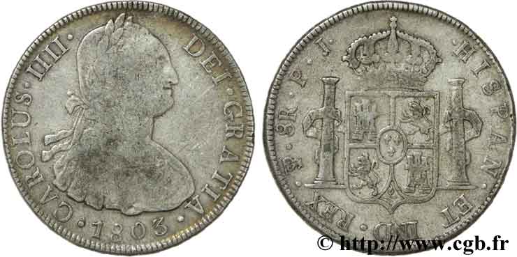 BOLIVIEN 8 Reales Charles IIII d’Espagne 1803 Potosi S 