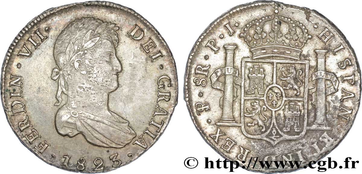 BOLIVIA 8 Reales Ferdinand VII d’Espagne  1823 Potosi VF 