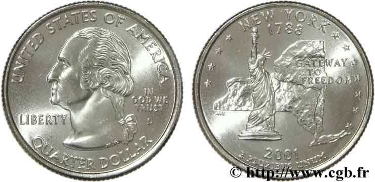 STATI UNITI D AMERICA 1/4 Dollar New-York :  Gateway to Freedom  2001 Denver MS 