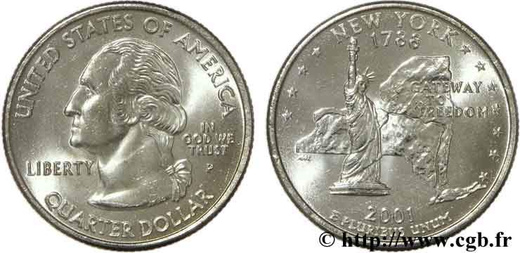 UNITED STATES OF AMERICA 1/4 Dollar New-York :  Gateway to Freedom  2001 Philadelphie - P MS 