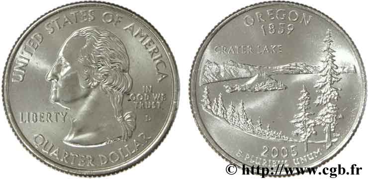 STATI UNITI D AMERICA 1/4 Dollar Oregon : Crater Lake 2005 Denver MS 