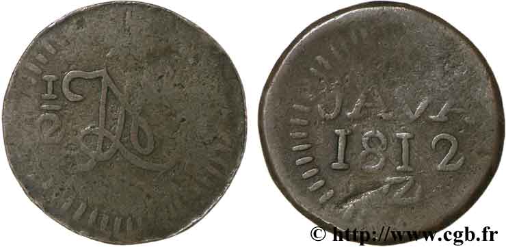 NETHERLANDS INDIES 1/2 Stuiver “LN” monogramme de Louis Napoléon roi de Hollande et au revers “JAVA” 1812  VF 