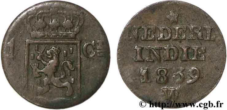 NETHERLANDS INDIES 1 Cent 1839  VF 