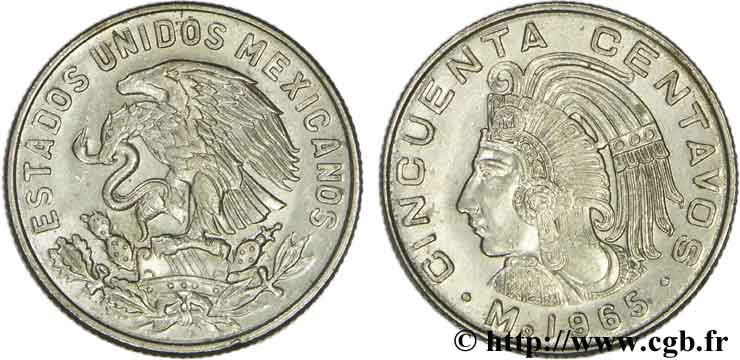 MEXICO 50 Centavos aigle / roi Cuauhtemoc 1965 Mexico MS 