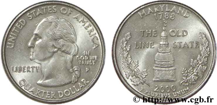 UNITED STATES OF AMERICA 1/4 Dollar Maryland : dôme du Maryland Statehouse 2000 Philadelphie - P AU 