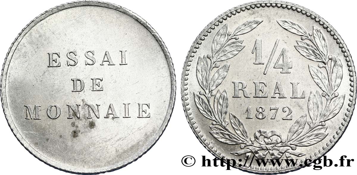 HONDURAS Essai d un 1/4 de réal, tranche cannelée, essai du revers adopté en 1869-1870 1872 Paris MS63 