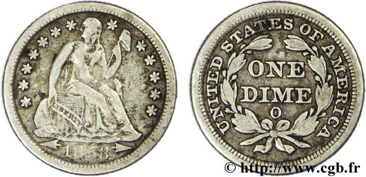 UNITED STATES OF AMERICA 10 Cents (1 Dime) Liberté assise 1853 Nouvelle-Orléans - O VF 