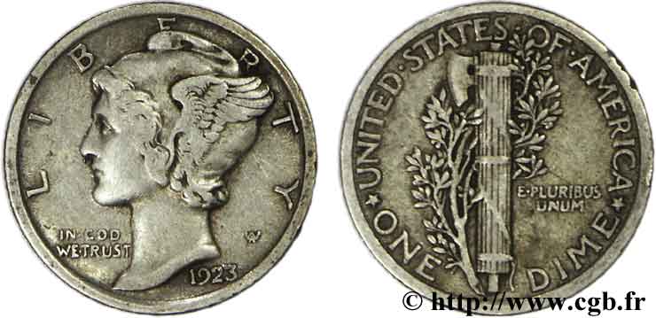 UNITED STATES OF AMERICA 1 Dime Mercury 1923 Philadelphie XF 