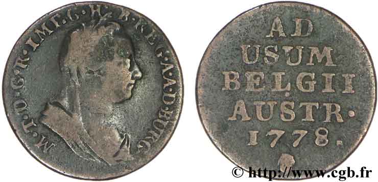 BELGIUM - AUSTRIAN NETHERLANDS 1 Liard Pays-Bas autrichiens Marie-Thérèse buste voilé 1778 Bruxelles VF 