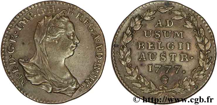 BELGIO - PAESI BASSI AUSTRIACI 2 Liards Pays-Bas autrichiens Marie-Thérèse buste voilé 1777 Bruxelles q.SPL 