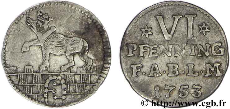 GERMANY 6 Pfennig Anhalt-Bernburg 1753  AU 