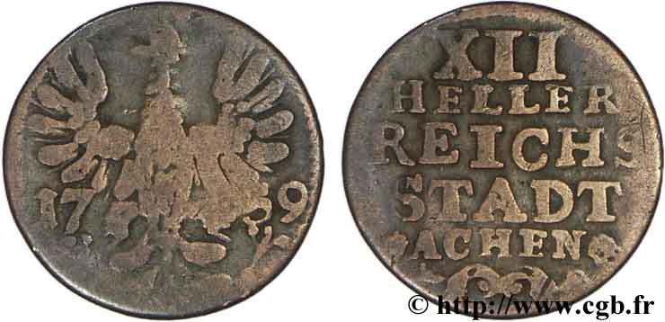 GERMANIA - AQUISGRANA 12 Heller ville de Aachen aigle 1759  q.MB 