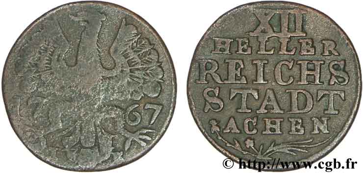 GERMANIA - AQUISGRANA 12 Heller ville de Aachen aigle 1767  q.MB 