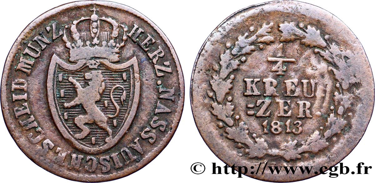 ALEMANIA - NASSAU 1/4 Kreuzer Grand-Duché de Nassau 1813  BC 