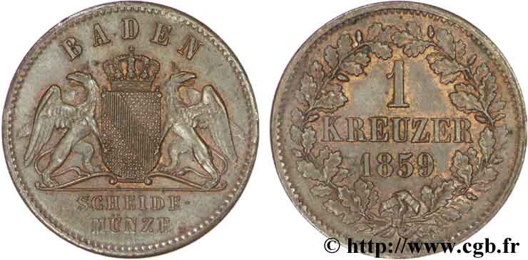 GERMANY - BADEN 1 Kreuzer Grand-Duché de Bade 1859  AU 