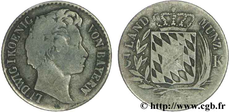 GERMANIA - BAVIERIA 3 Kreuzer Louis roi de Bavière / écu 1835  MB 