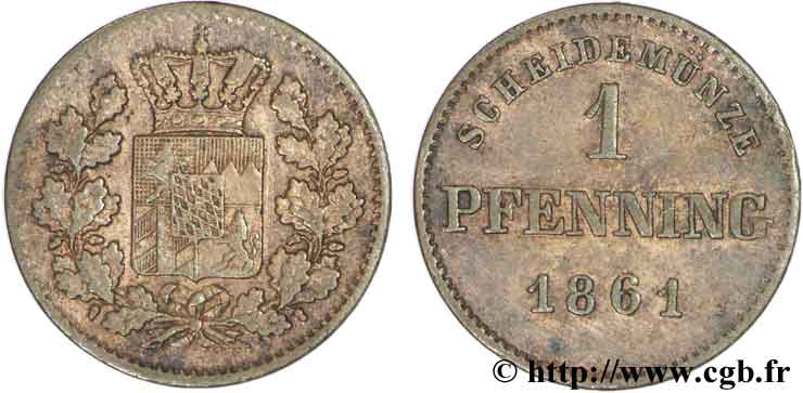 GERMANY - BAVARIA 1 Pfenning Royaume de Bavière, écu couronné 1861  AU 
