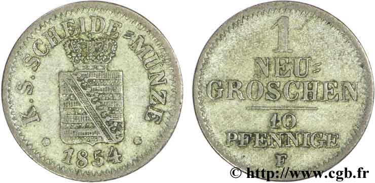 GERMANIA - SASSONIA 1 Neugroschen (10 Kreuzer) Royaume de Saxe 1854  BB 