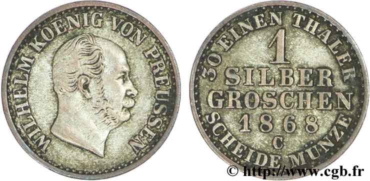 GERMANY - PRUSSIA 1 Silbergroschen Royaume de Prusse Guillaume Ier 1868 Francfort - C AU 