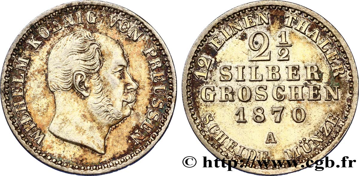 ALEMANIA - PRUSIA 2 1/2 Silbergroschen Royaume de Prusse Guillaume Ier 1870 Berlin EBC 