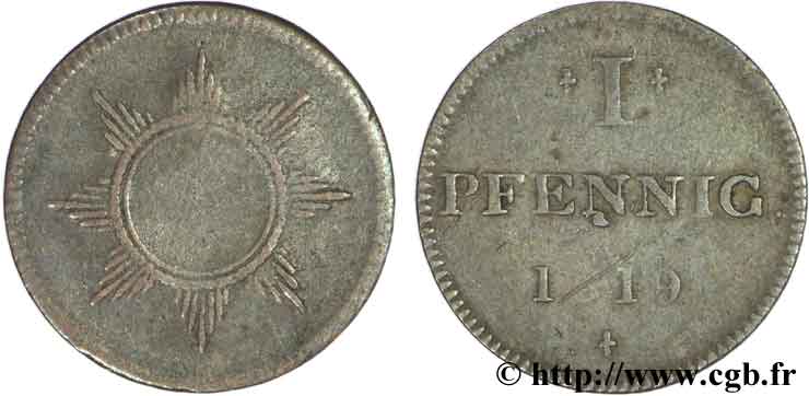 ALEMANIA - CIUDAD LIBRE DE FRáNCFORT 1 Pfennig Francfort monnaie de nécessité 1819  BC+ 