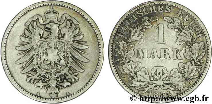 ALEMANIA 1 Mark Empire aigle impérial 1874 Berlin MBC 