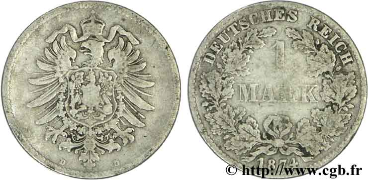 ALEMANIA 1 Mark Empire aigle impérial 1874 Munich - D BC+ 