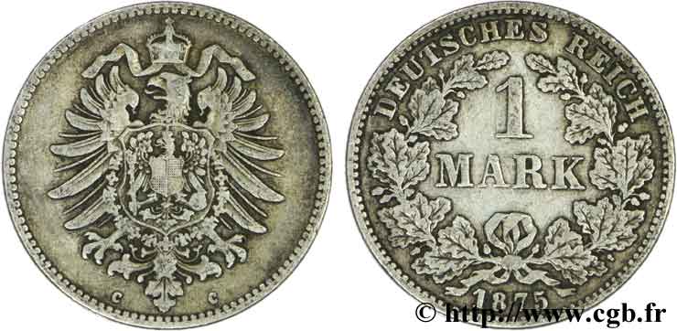 GERMANY 1 Mark Empire aigle impérial 1875 Francfort - C XF 
