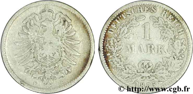 ALEMANIA 1 Mark Empire aigle impérial 1875 Stuttgart - F BC+ 