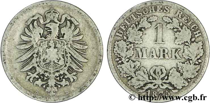 ALEMANIA 1 Mark Empire aigle impérial 1875 Munich - D BC+ 