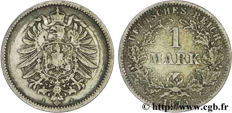 DEUTSCHLAND 1 Mark Empire aigle impérial 1875 Hambourg - J SS 
