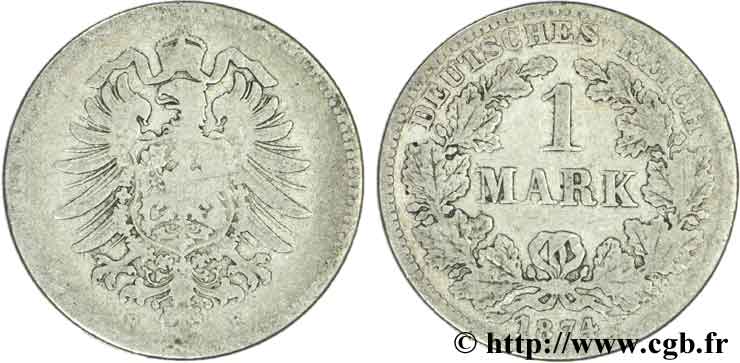 ALEMANIA 1 Mark Empire aigle impérial 1874 Stuttgart - F BC+ 