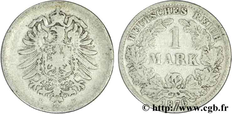 ALEMANIA 1 Mark Empire aigle impérial 1876 Stuttgart - F BC+ 